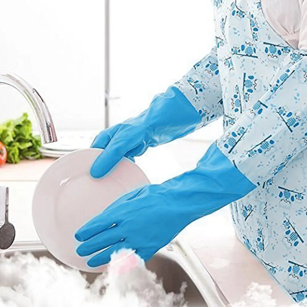 Reusable Rubber Latex Pvc Flock lined Hand Gloves For Kitchen L