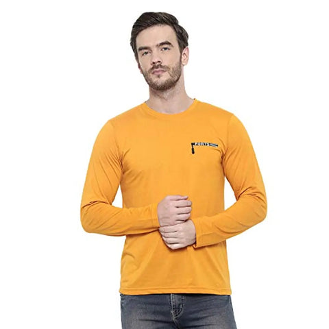 Glito Men's Casual Wear Slim Fit Full Sleeves Round Neck T-Shirts (Yellow)