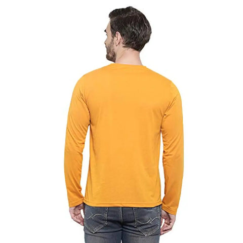 Glito Men's Casual Wear Slim Fit Full Sleeves Round Neck T-Shirts (Yellow)