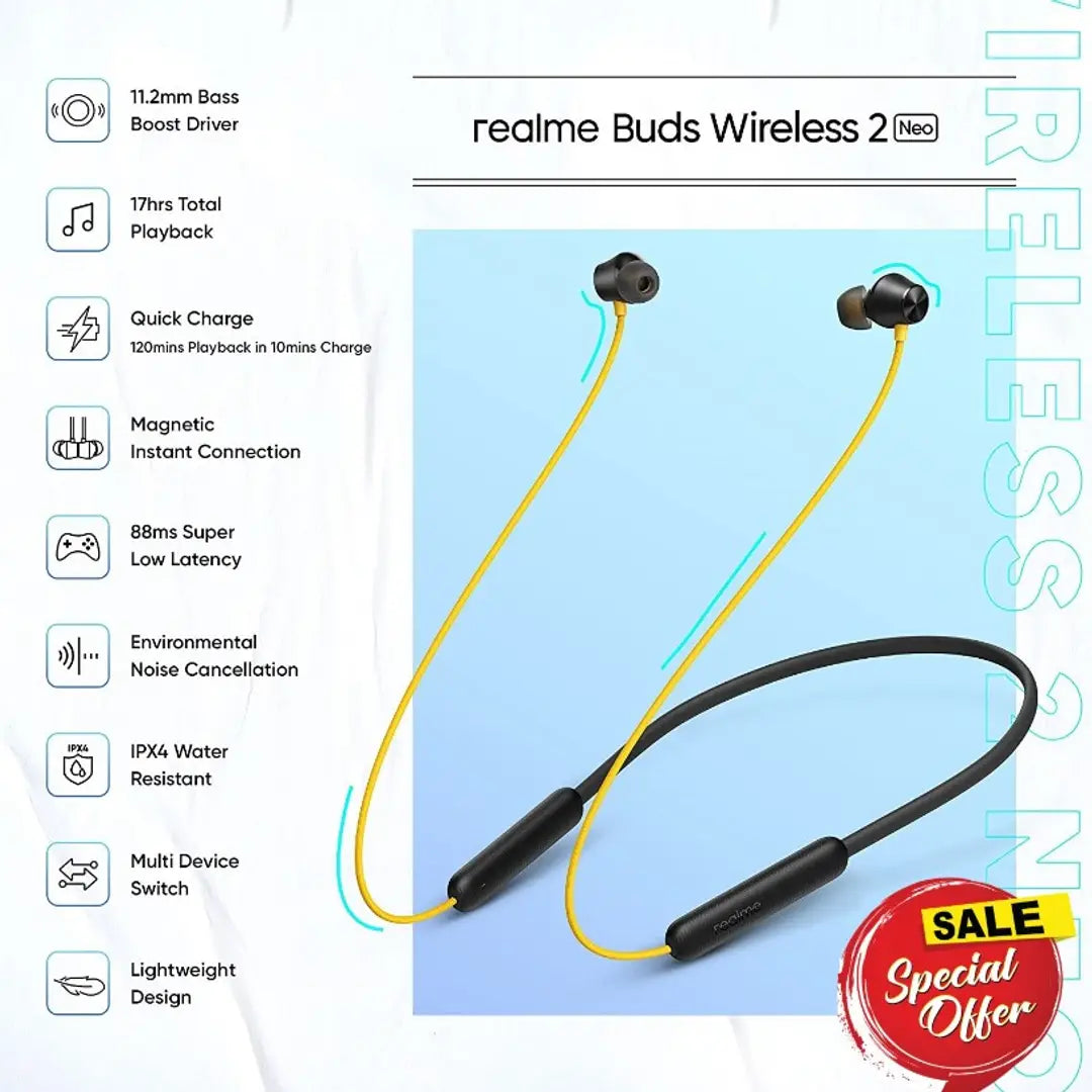 Realme RM-108 Neckband Neckband Earphone Extra Deep Bass Hands-Free Call/Music, Sports Earbuds, Sweatproof