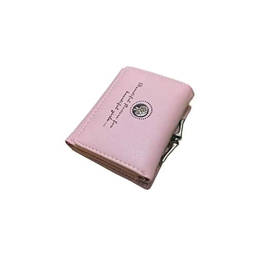 SYGA Short Wallet Folding Wallet Ladies Girls Mini Hand Clutch PU Leather Card Holder(Light Pink)