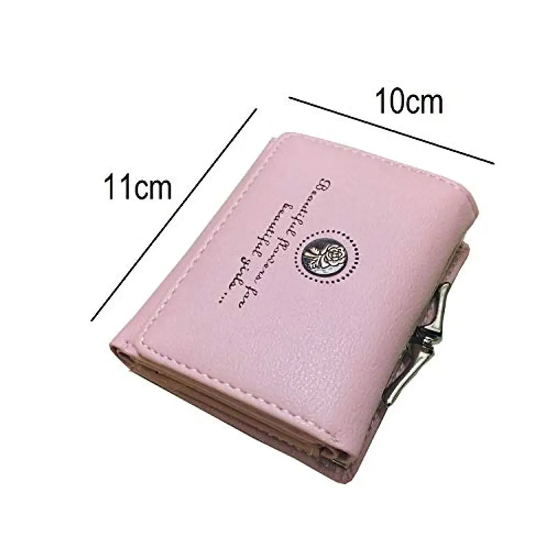 SYGA Short Wallet Folding Wallet Ladies Girls Mini Hand Clutch PU Leather Card Holder(Light Pink)