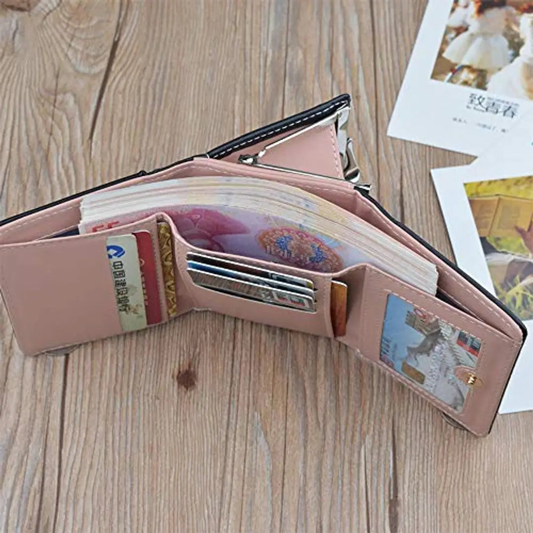 SYGA Short Wallet Folding Wallet Ladies Girls Mini Hand Clutch PU Leather Card Holder(Light Pink)