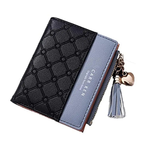 Syga PU Leather Zipper Wallet for Women, Black - Abstract Pattern