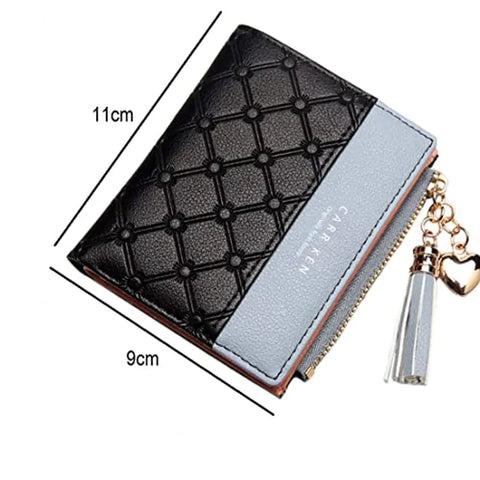 Syga PU Leather Zipper Wallet for Women, Black - Abstract Pattern