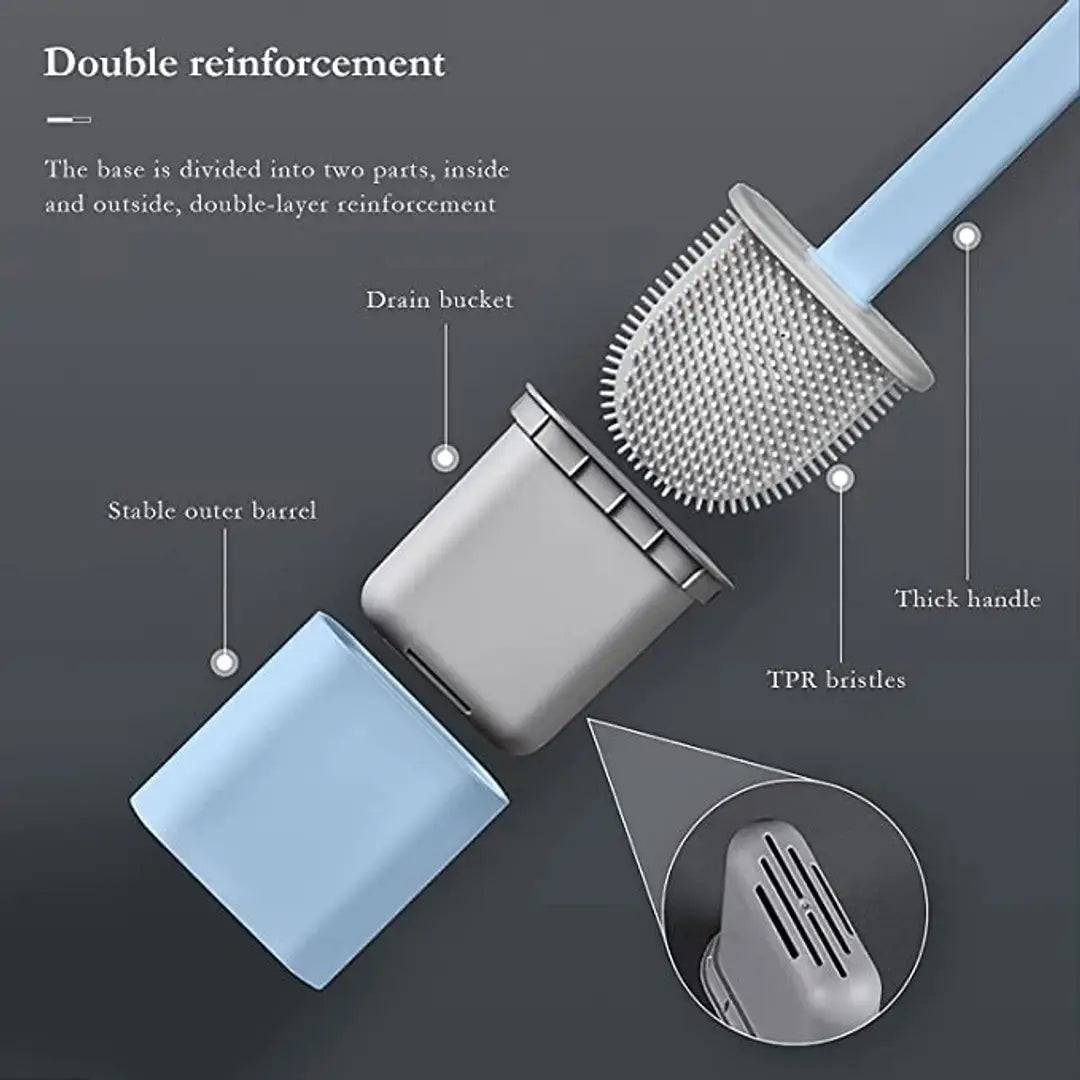 Silicon Toilet Brush with Slim Holder Flex Toilet Brush Anti-drip Set Toilet Bowl Cleaner Brush