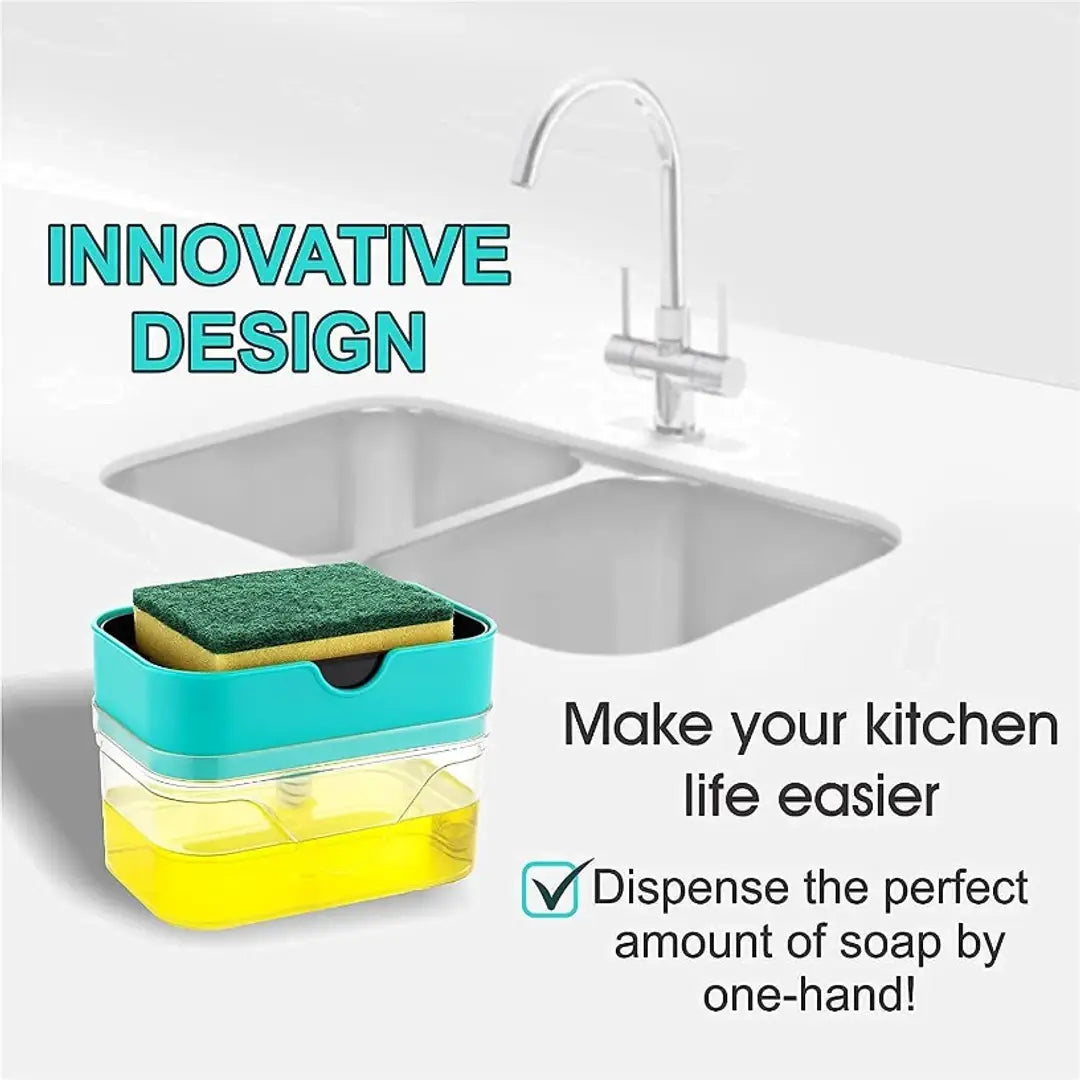 2 in 1 Press-Type Sink Dishwasher Liquid Soap Dispenser Pump with Sponge Holder Caddy for Home and Kitchen Accessories