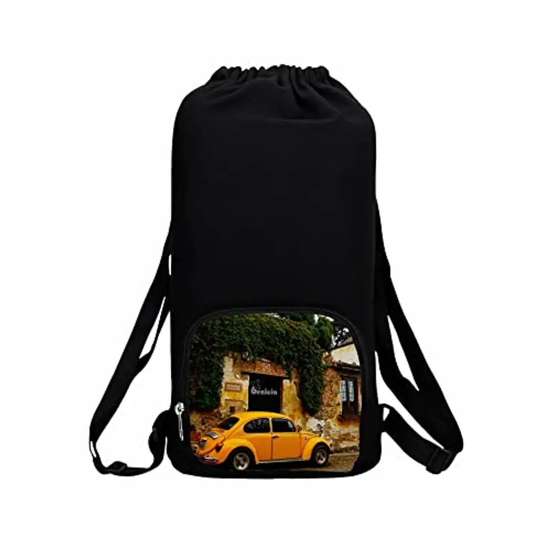 Benicia Retro Car Print Cotton Canvas Tution Backpack / Exam Bag For Boys / Girls