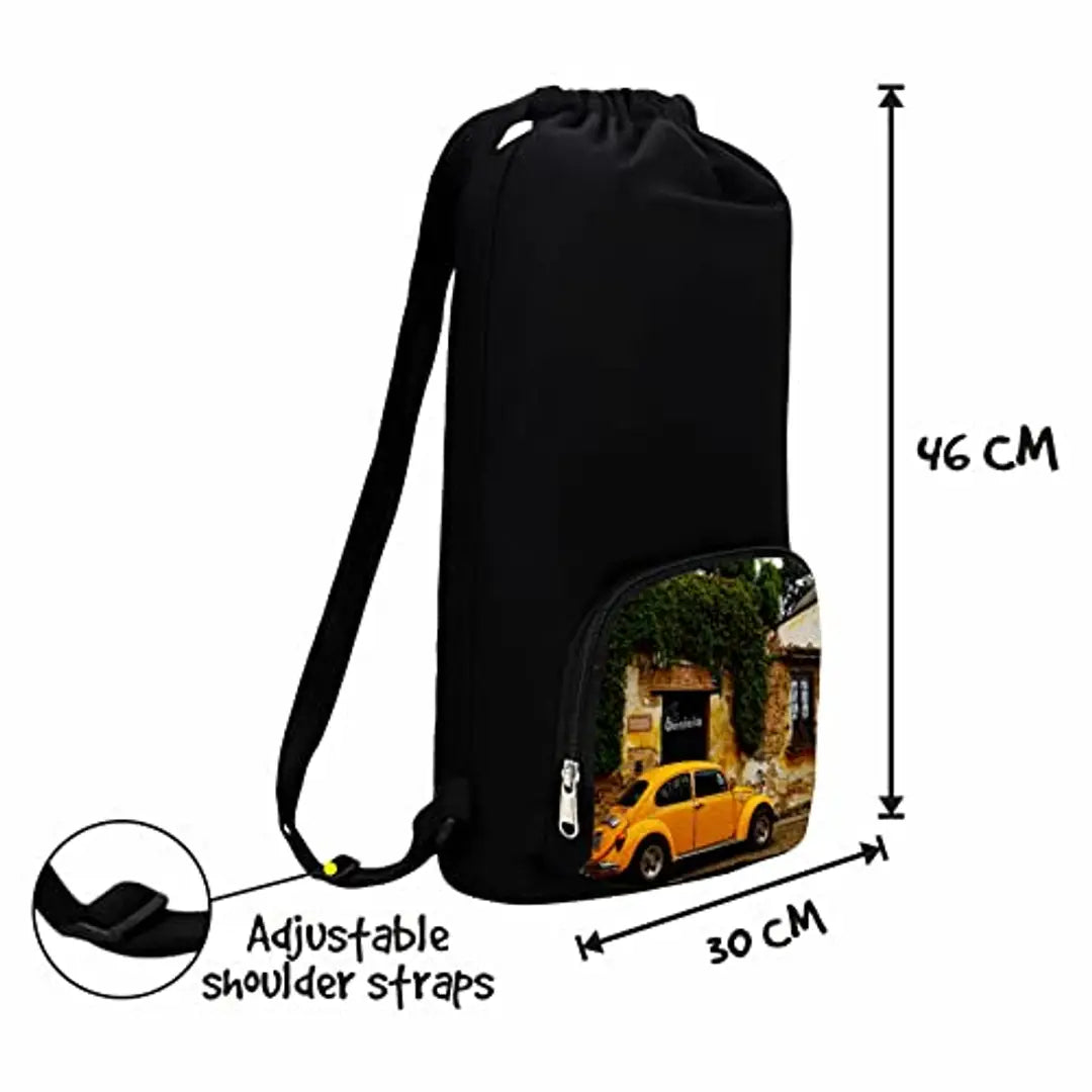 Benicia Retro Car Print Cotton Canvas Tution Backpack / Exam Bag For Boys / Girls