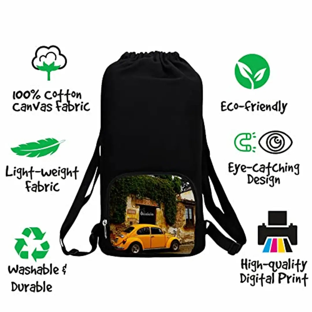 Benicia Retro Car Print Cotton Canvas Tution Backpack / Exam Bag For Boys / Girls