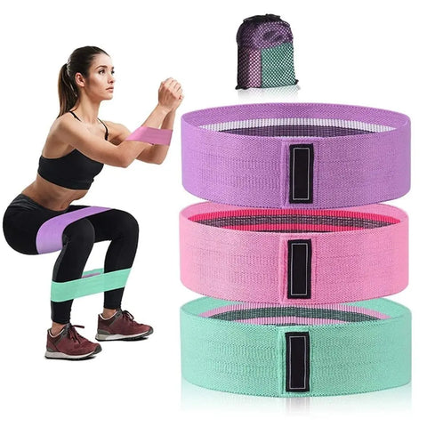 Set of 3 Fabric Elastic Resistance Exercise Loop Workout Bands for Legs Hip Butt Home Fitness for Men  Women