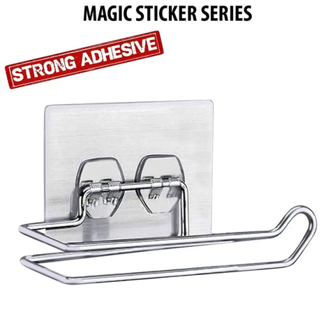 Shelf Adhesive Wall Mounted Stainless Steel No Drill Self Adhesive Toilet Paper Holder/Tissue Paper Roll Holder/Bathroom Rack for Kitchen/Towel Holder (Size- Medium, Load Capacity-5 Kg)
