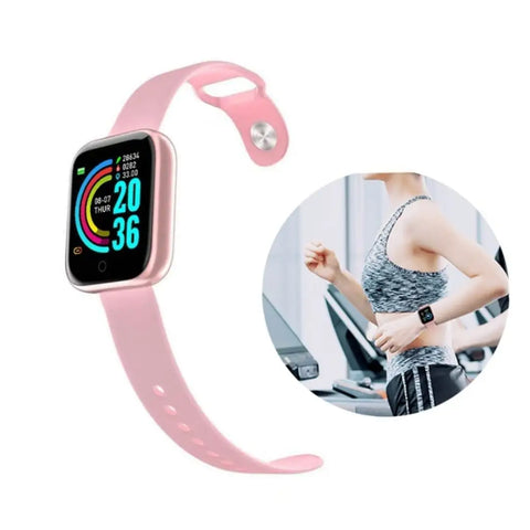 K99 Bluetooth D20 Pink Smart Watch Fitness Band 35 mm Color Touch Screen for Android and iOS Smartwatch (Pink Strap, Standard)