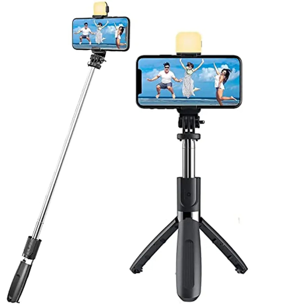 R1s Bluetooth Selfie Sticks with Remote and Selfie Light, 3-in-1 Multifunctional Selfie Stick Tripod Stand Mobile Stand Compatible with All Phones