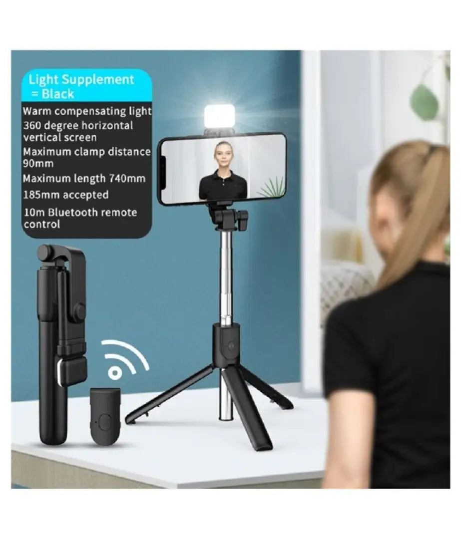 R1s Bluetooth Selfie Sticks with Remote and Selfie Light, 3-in-1 Multifunctional Selfie Stick Tripod Stand Mobile Stand Compatible with All Phones