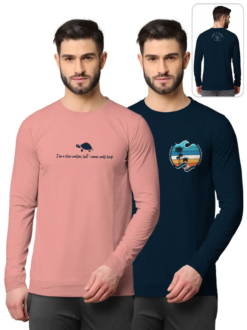 Stylish Fancy Cotton Blend Round Neck Long Sleeves Printed Sweatshirts Combo For Men Pack Of 2