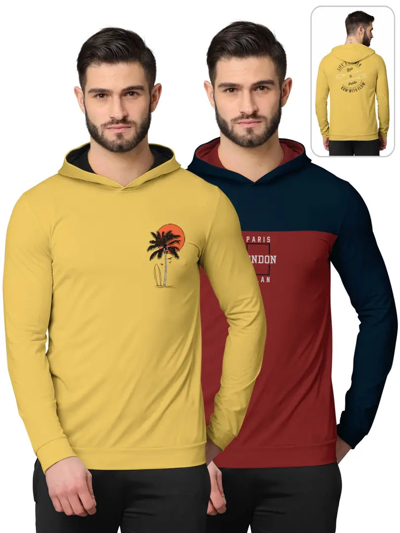 Stylish Fancy Cotton Blend Hood Long Sleeves Printed Sweatshirts Combo For Men Pack Of 2