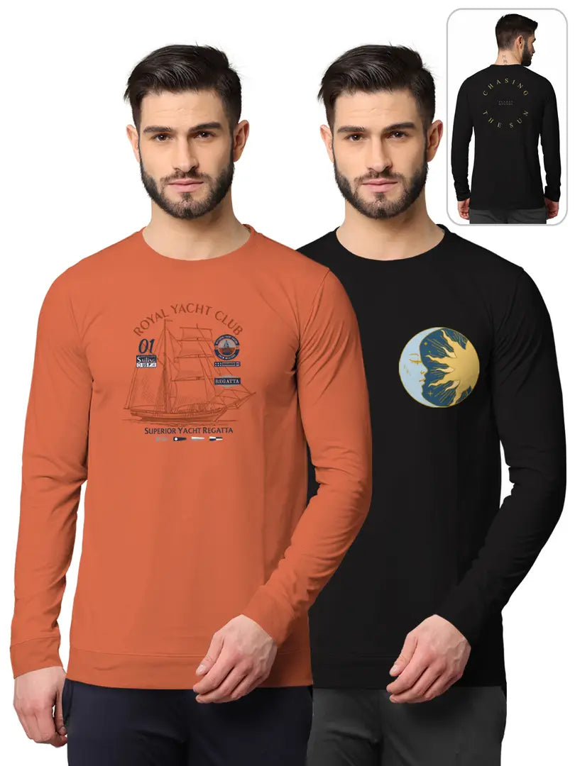 Stylish Fancy Cotton Blend Round Neck Long Sleeves Printed Sweatshirts Combo For Men Pack Of 2