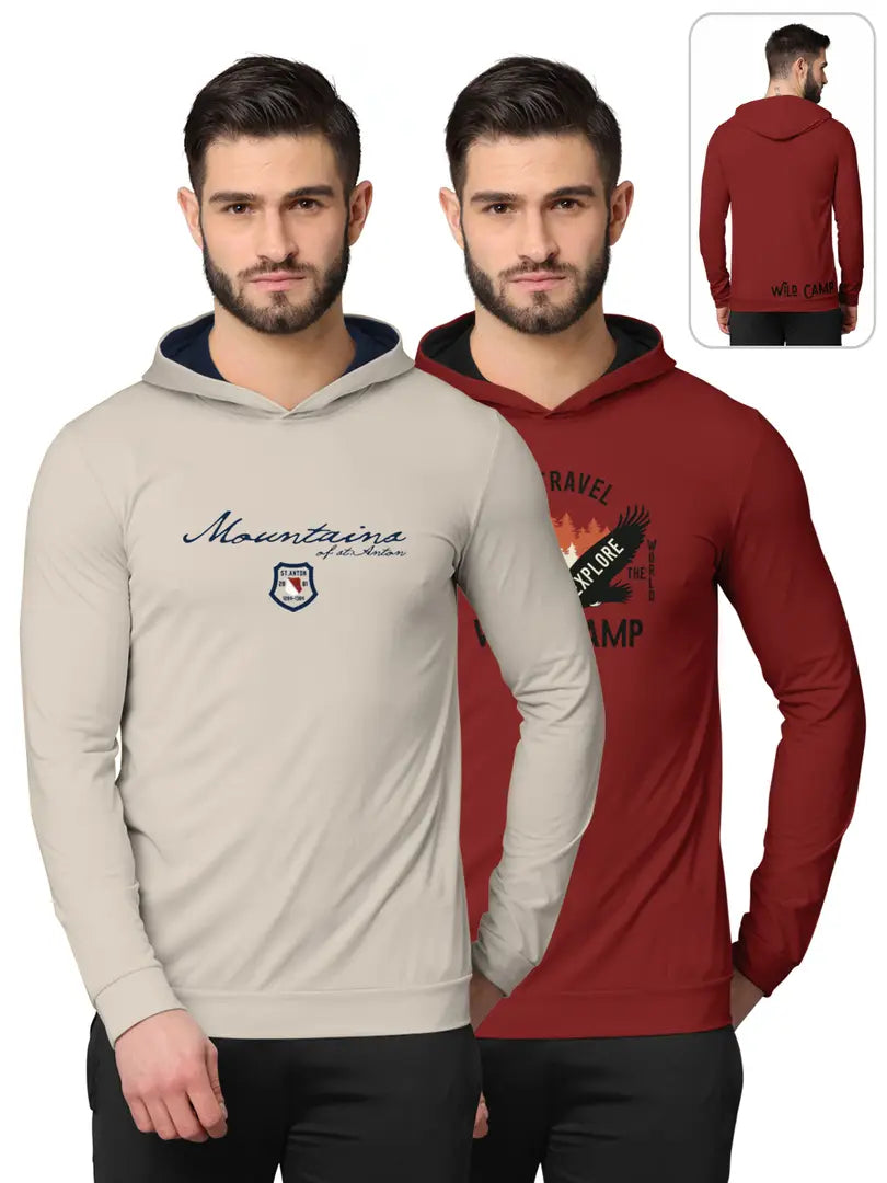 Stylish Fancy Cotton Blend Hood Long Sleeves Printed Sweatshirts Combo For Men Pack Of 2