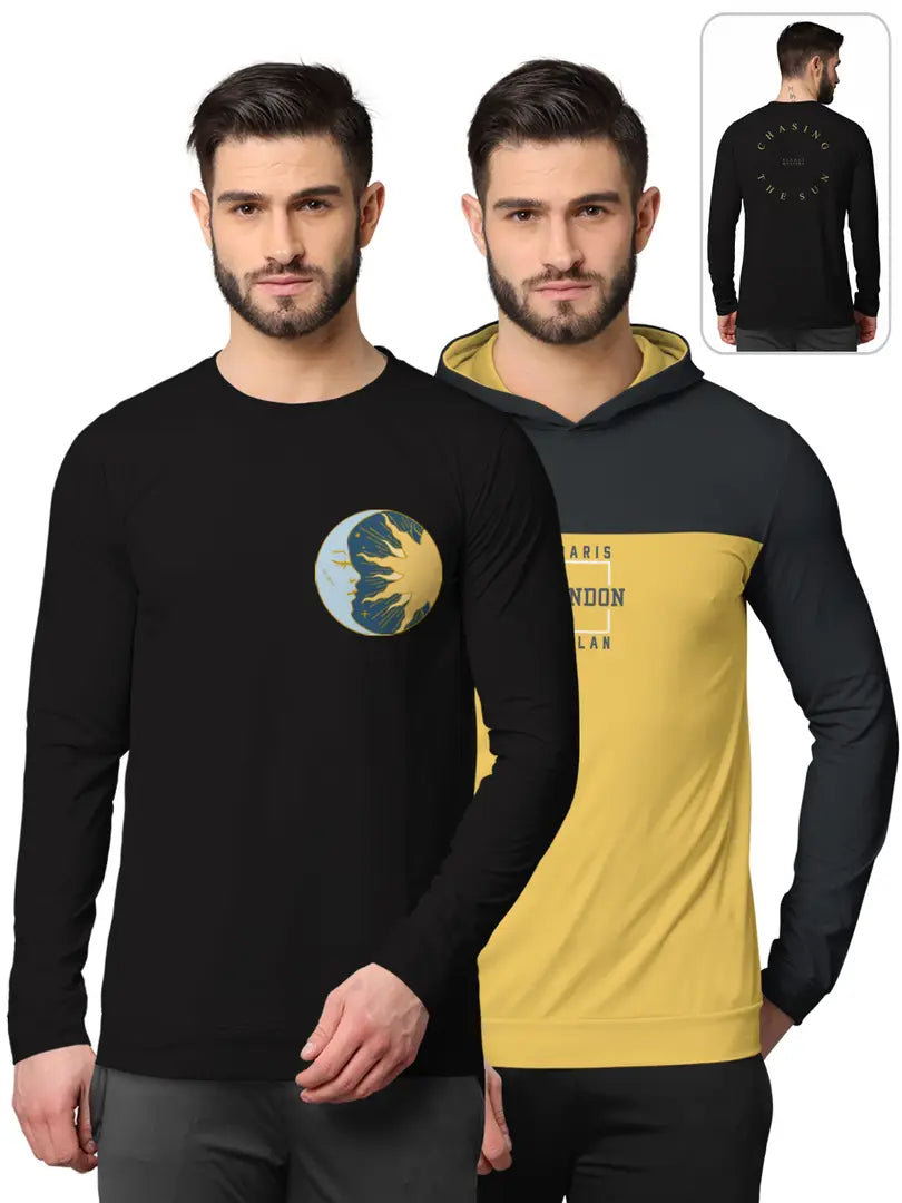 Stylish Fancy Cotton Blend Hood Long Sleeves Printed Sweatshirts Combo For Men Pack Of 2