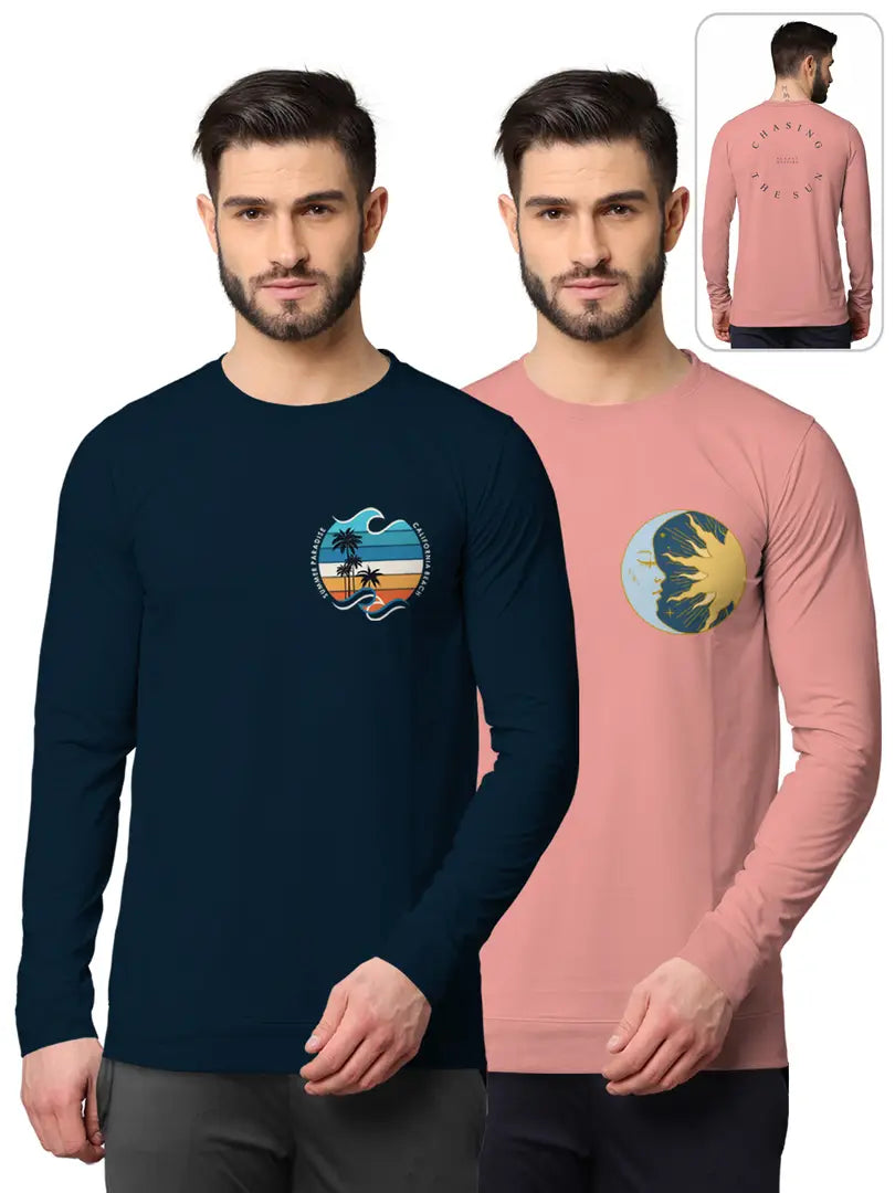 Stylish Fancy Cotton Blend Round Neck Long Sleeves Printed Sweatshirts Combo For Men Pack Of 2