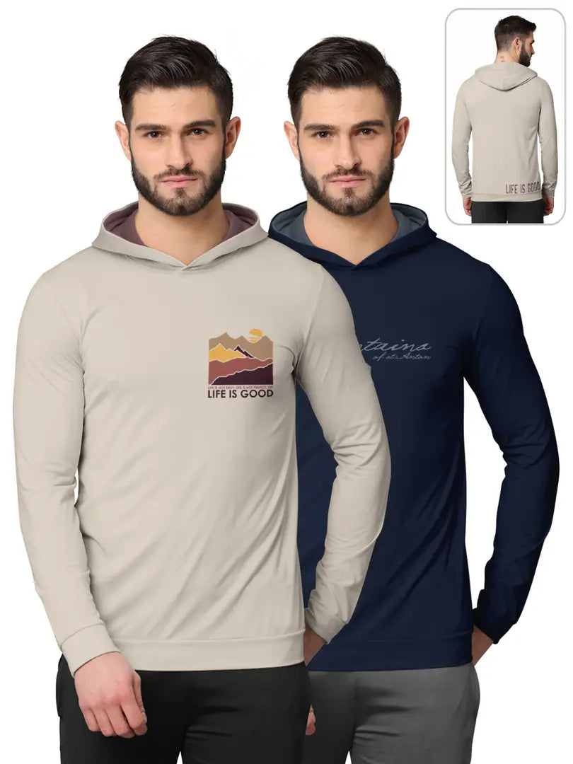 Stylish Fancy Cotton Blend Hood Long Sleeves Printed Sweatshirts Combo For Men Pack Of 2