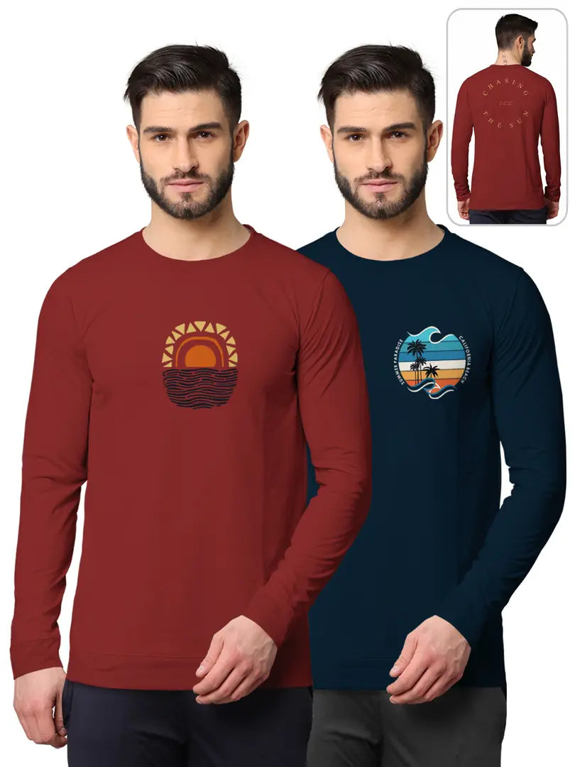 Stylish Fancy Cotton Blend Round Neck Long Sleeves Printed Sweatshirts Combo For Men Pack Of 2