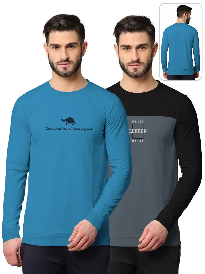 Stylish Fancy Cotton Blend Round Neck Long Sleeves Printed Sweatshirts Combo For Men Pack Of 2