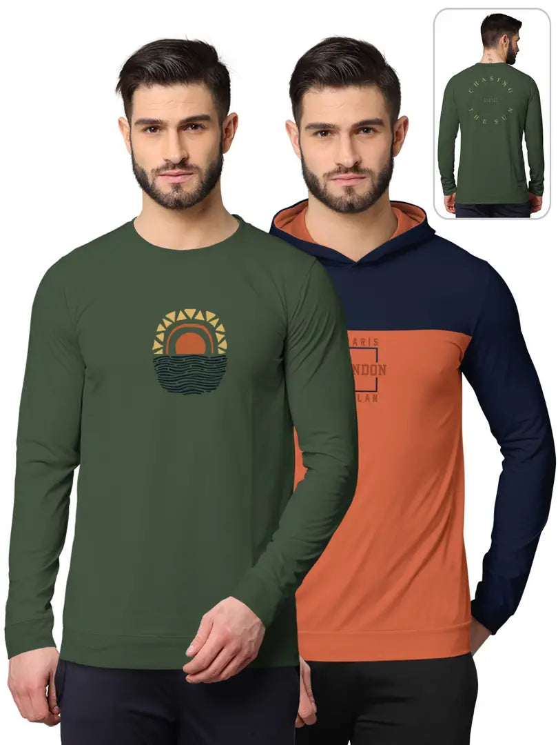 Stylish Fancy Cotton Blend Hood Long Sleeves Printed Sweatshirts Combo For Men Pack Of 2