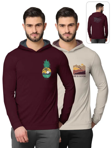 Stylish Fancy Cotton Blend Hood Long Sleeves Printed Sweatshirts Combo For Men Pack Of 2