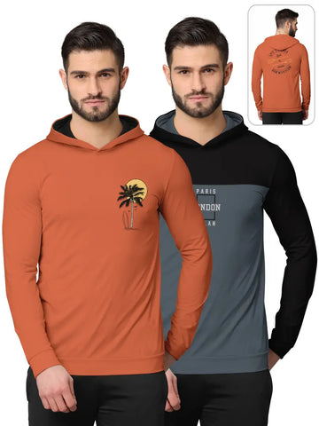Stylish Fancy Cotton Blend Hood Long Sleeves Printed Sweatshirts Combo For Men Pack Of 2