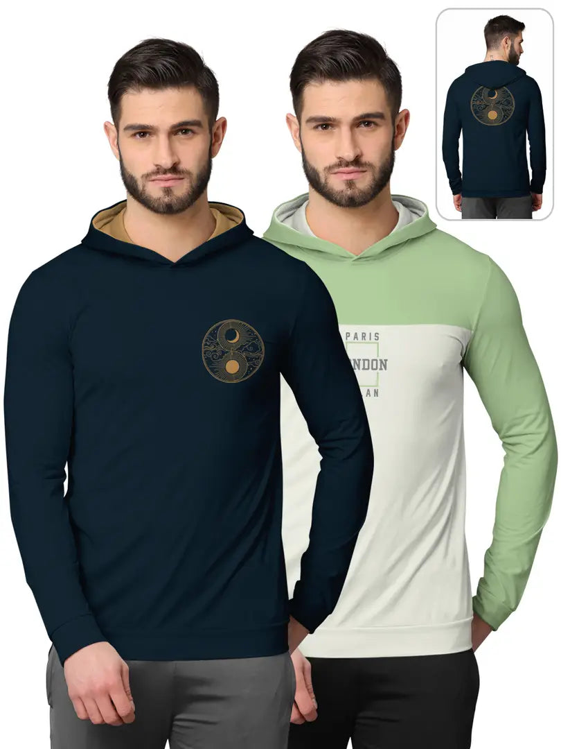 Stylish Fancy Cotton Blend Hood Long Sleeves Printed Sweatshirts Combo For Men Pack Of 2