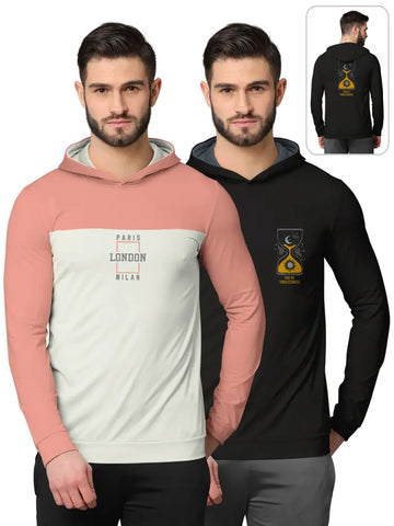 Stylish Fancy Cotton Blend Hood Long Sleeves Printed Sweatshirts Combo For Men Pack Of 2