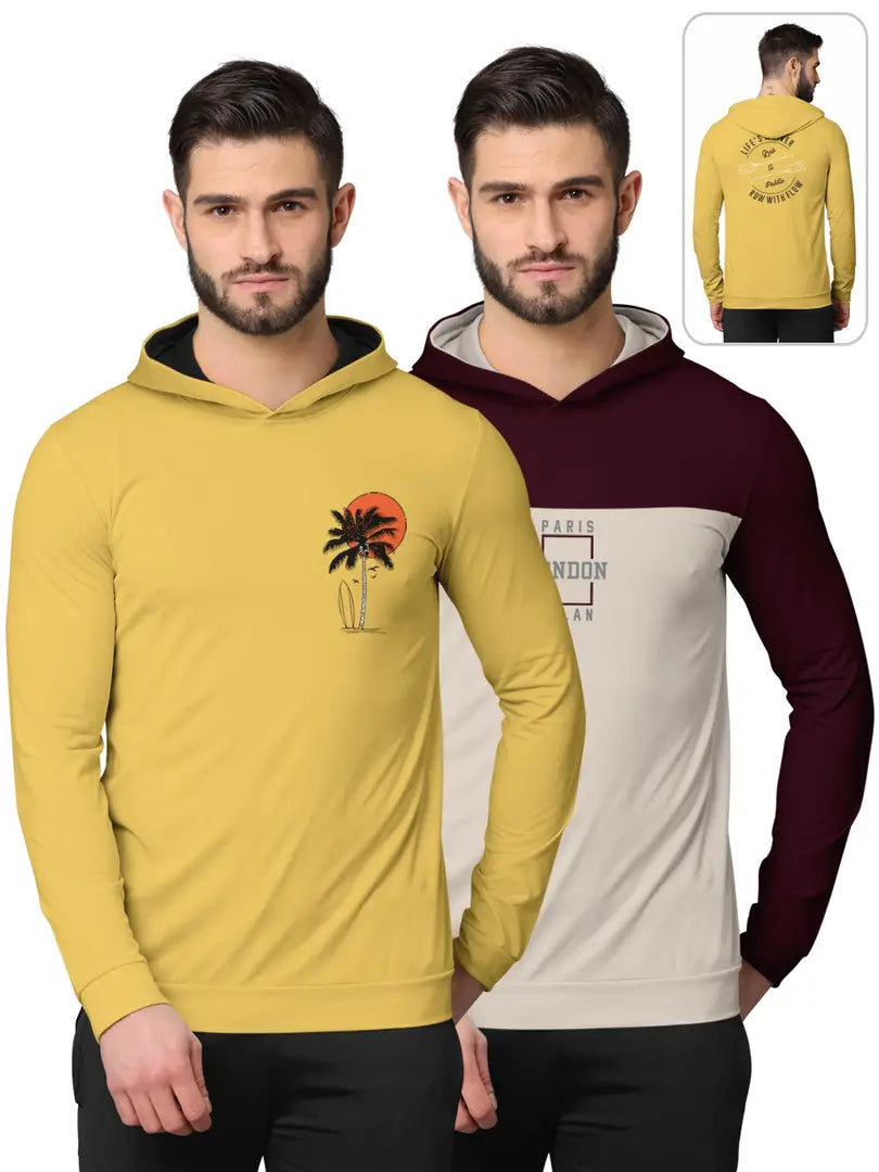 Stylish Fancy Cotton Blend Hood Long Sleeves Printed Sweatshirts Combo For Men Pack Of 2