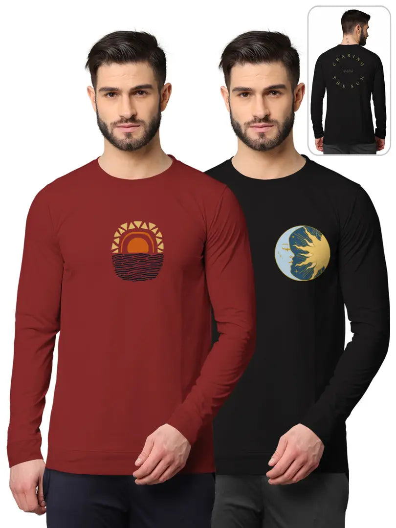 Stylish Fancy Cotton Blend Round Neck Long Sleeves Printed Sweatshirts Combo For Men Pack Of 2