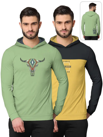 Stylish Fancy Cotton Blend Hood Long Sleeves Printed Sweatshirts Combo For Men Pack Of 2