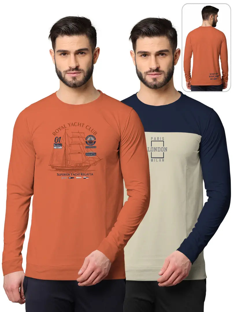 Stylish Fancy Cotton Blend Round Neck Long Sleeves Printed Sweatshirts Combo For Men Pack Of 2