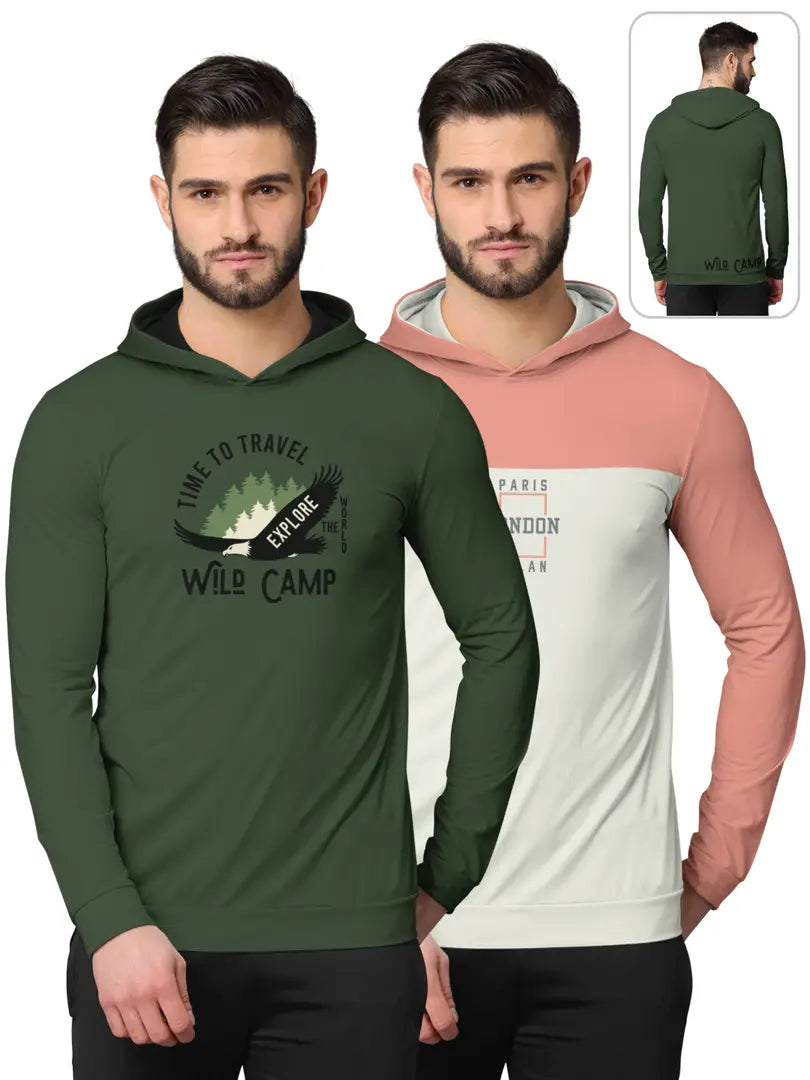 Stylish Fancy Cotton Blend Hood Long Sleeves Printed Sweatshirts Combo For Men Pack Of 2