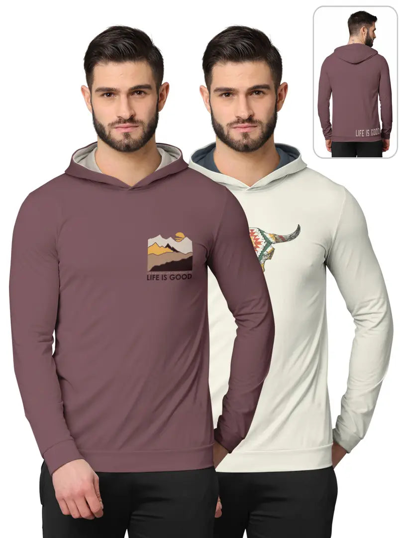 Stylish Fancy Cotton Blend Hood Long Sleeves Printed Sweatshirts Combo For Men Pack Of 2