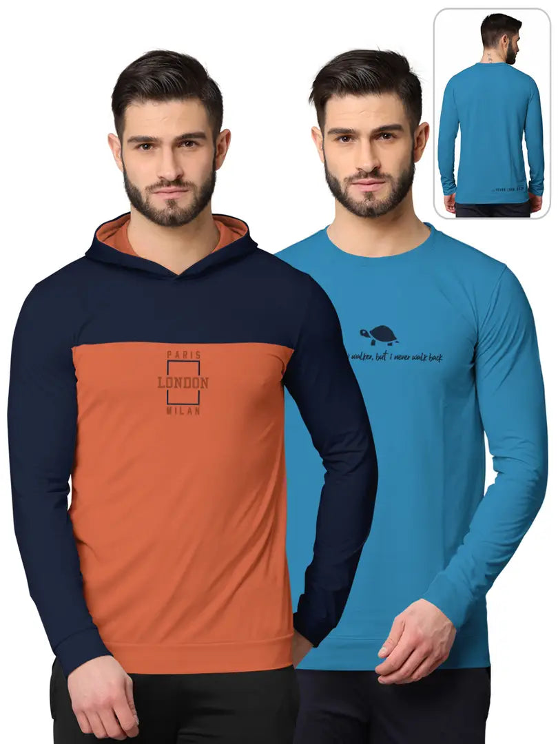 Stylish Fancy Cotton Blend Hood Long Sleeves Printed Sweatshirts Combo For Men Pack Of 2