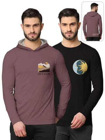 Stylish Fancy Cotton Blend Hood Long Sleeves Printed Sweatshirts Combo For Men Pack Of 2