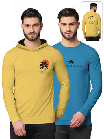 Stylish Fancy Cotton Blend Hood Long Sleeves Printed Sweatshirts Combo For Men Pack Of 2
