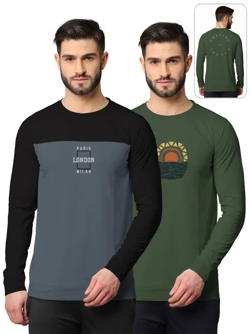 Stylish Fancy Cotton Blend Round Neck Long Sleeves Printed Sweatshirts Combo For Men Pack Of 2