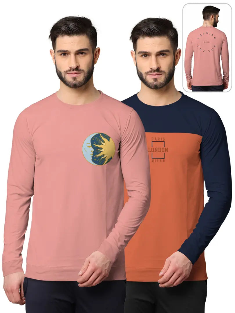 Stylish Fancy Cotton Blend Round Neck Long Sleeves Printed Sweatshirts Combo For Men Pack Of 2