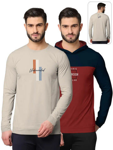 Stylish Fancy Cotton Blend Hood Long Sleeves Printed Sweatshirts Combo For Men Pack Of 2