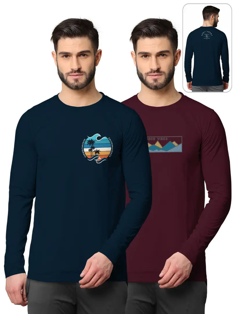 Stylish Fancy Cotton Blend Round Neck Long Sleeves Printed Sweatshirts Combo For Men Pack Of 2