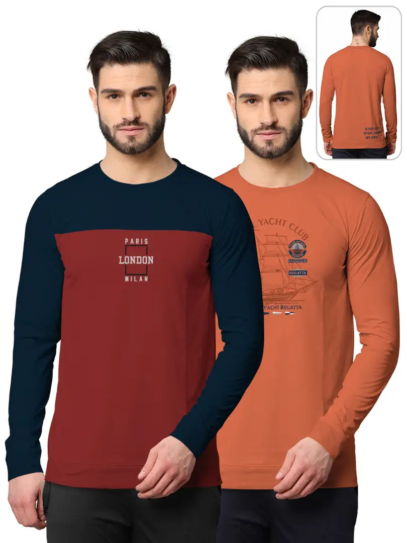 Stylish Fancy Cotton Blend Round Neck Long Sleeves Printed Sweatshirts Combo For Men Pack Of 2