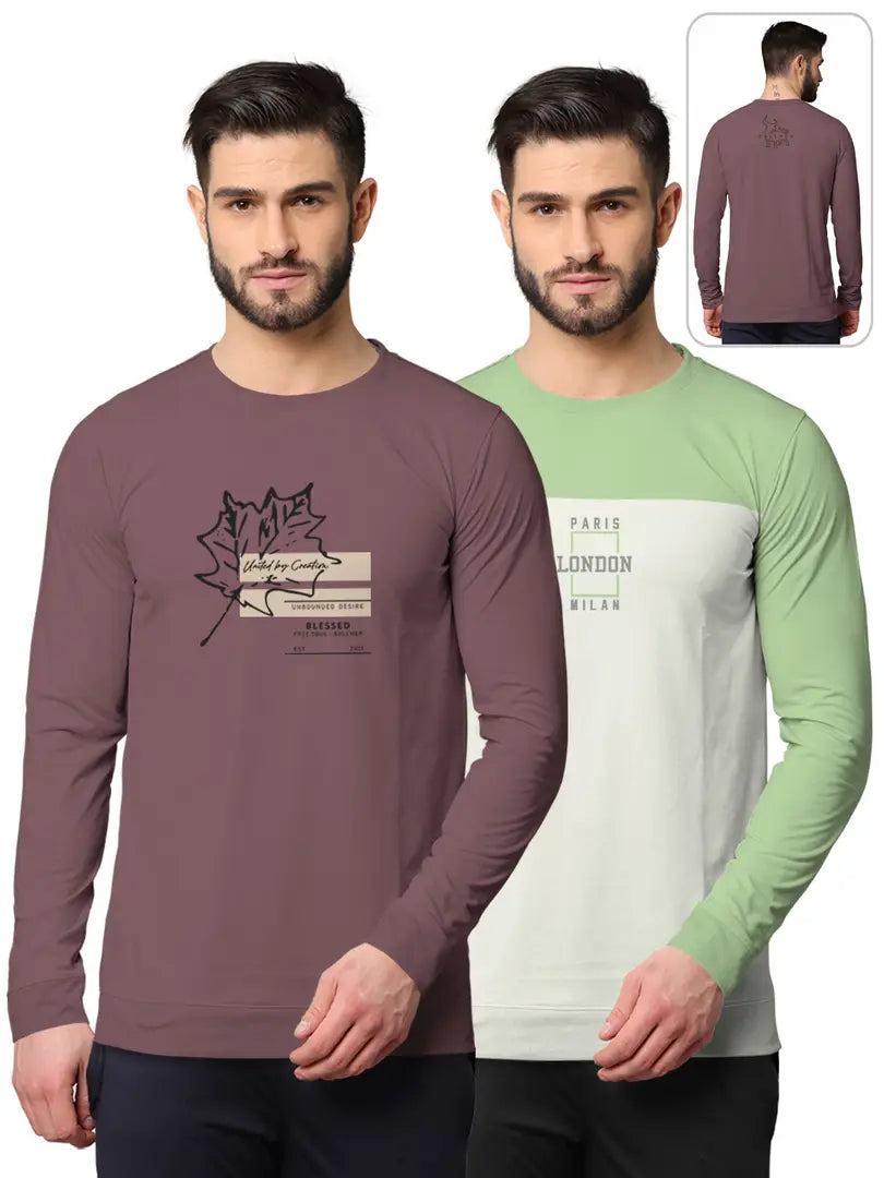 Stylish Fancy Cotton Blend Round Neck Long Sleeves Printed Sweatshirts Combo For Men Pack Of 2