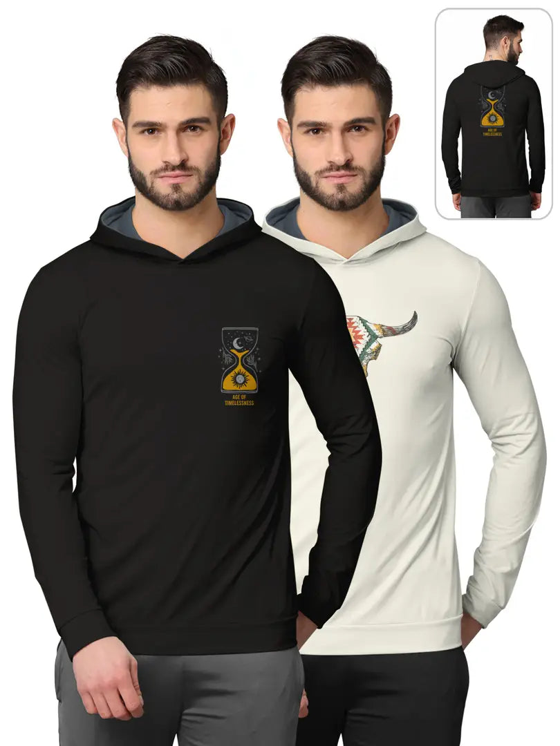 Stylish Fancy Cotton Blend Hood Long Sleeves Printed Sweatshirts Combo For Men Pack Of 2