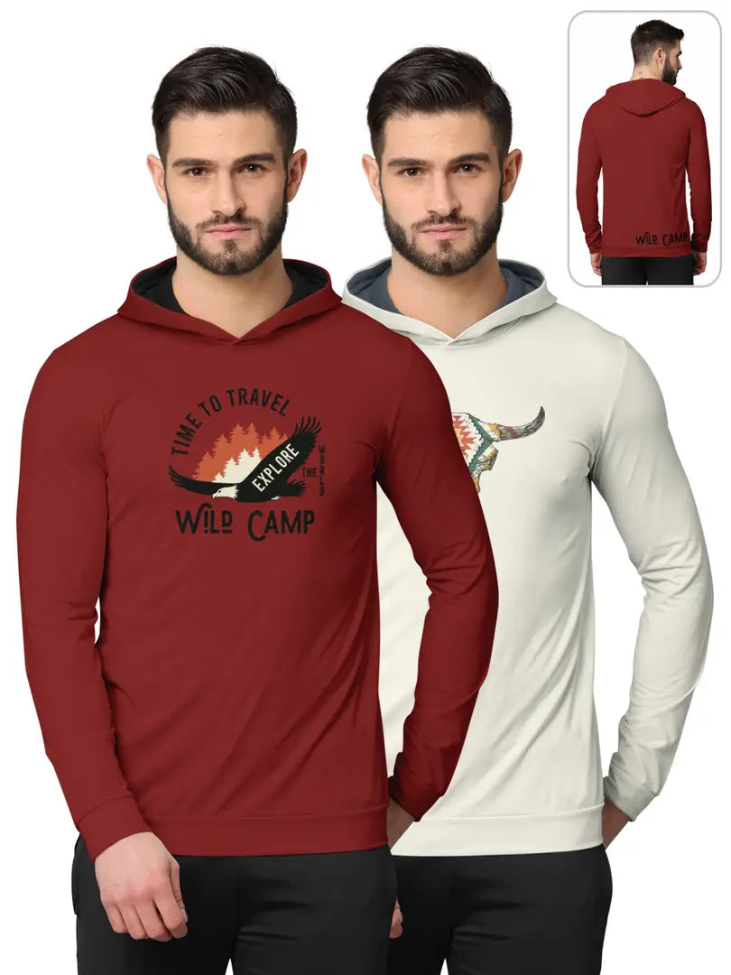 Stylish Fancy Cotton Blend Hood Long Sleeves Printed Sweatshirts Combo For Men Pack Of 2